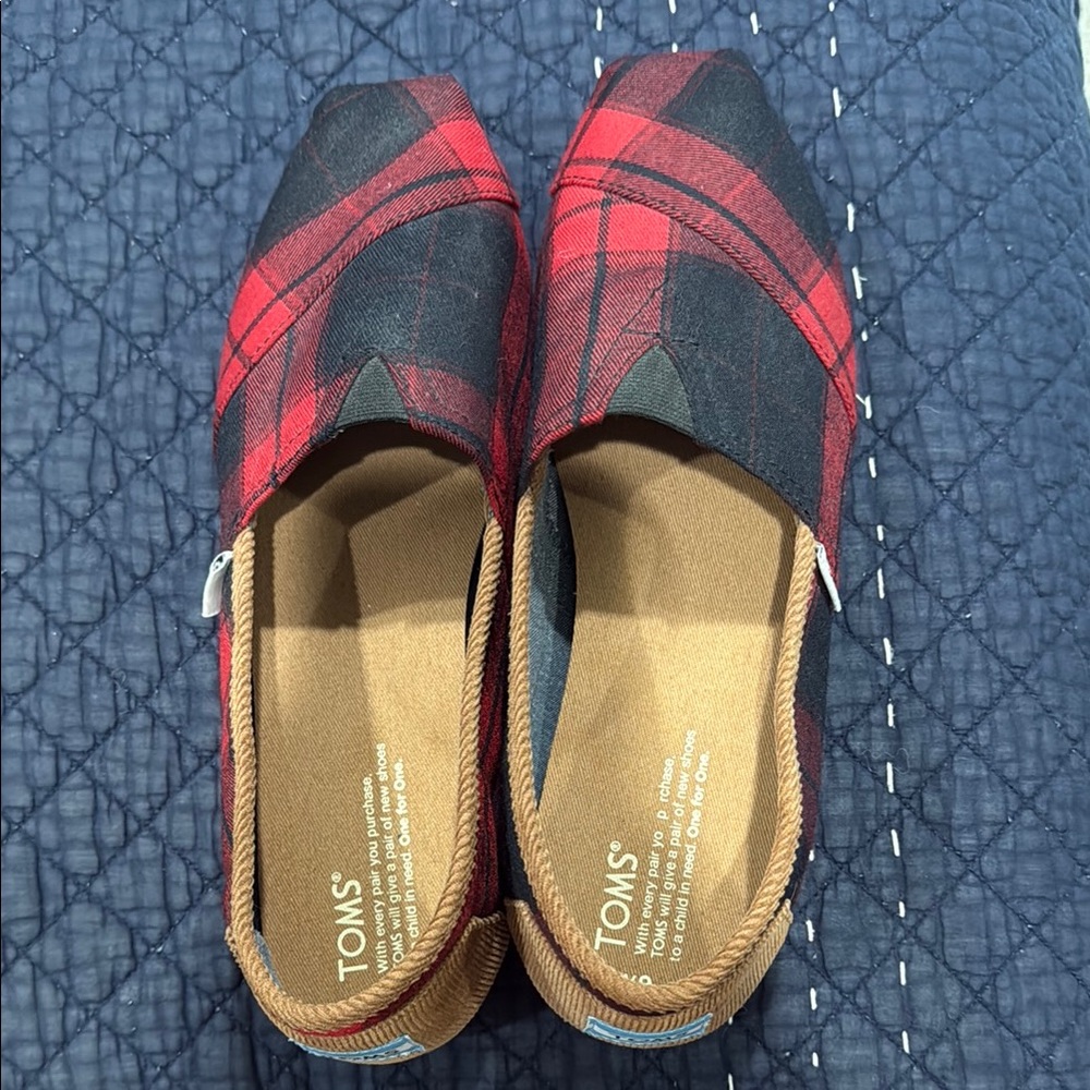 **SOLD!**TOMS Buffalo Plaid Red and Black Plaid Slip-On Shoes